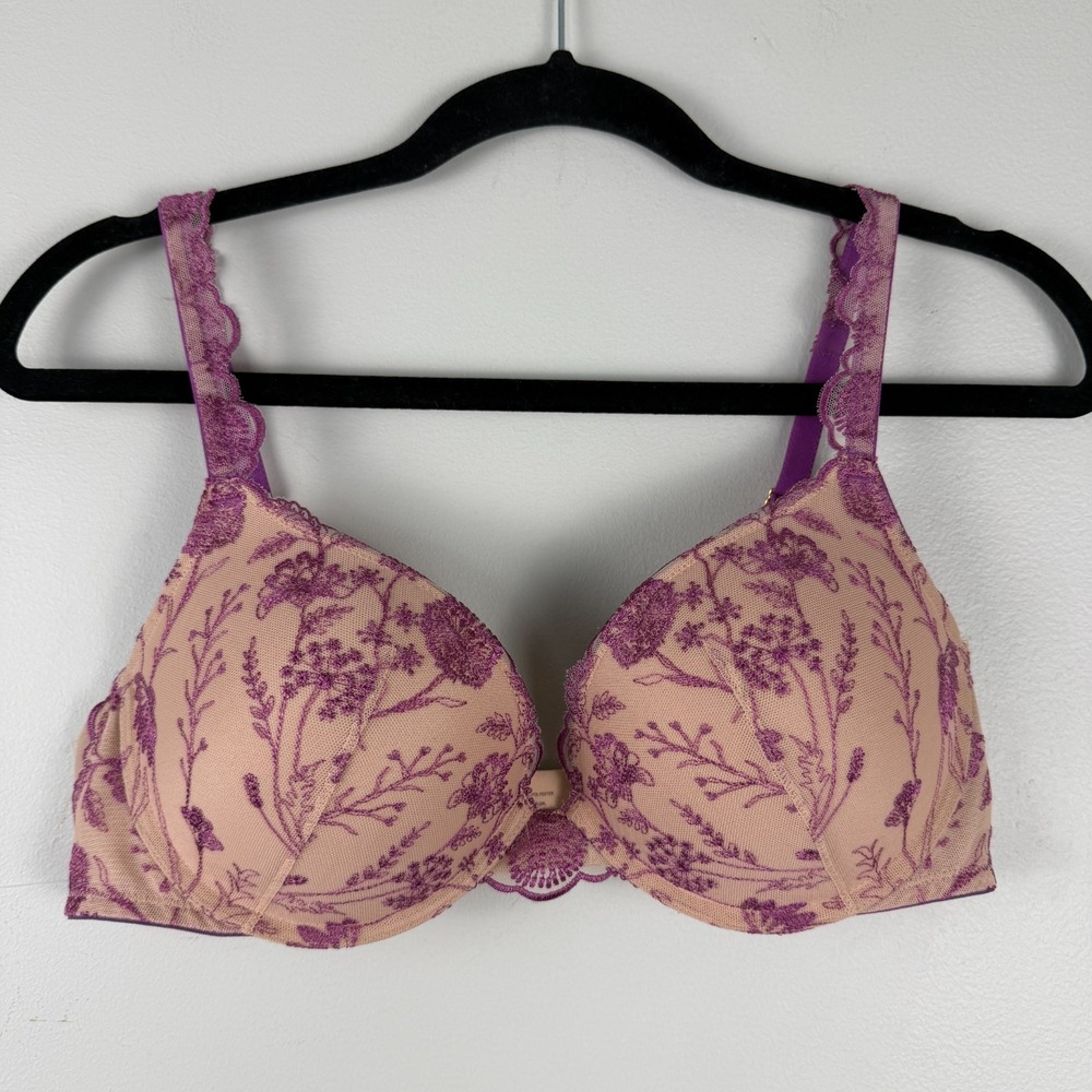 Soma Wildflower Embroidered Push-Up Bra Women's 36C‎ Pink Beige Mesh Underwire